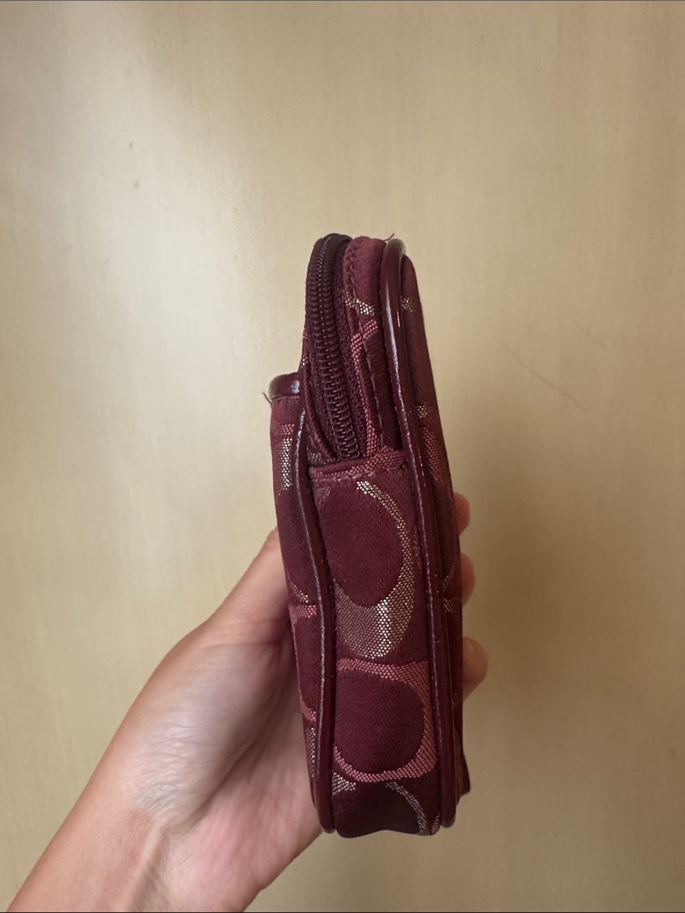 Coach Small Wristlet Pouch in Burgundy and Gold - Picture 2 of 7